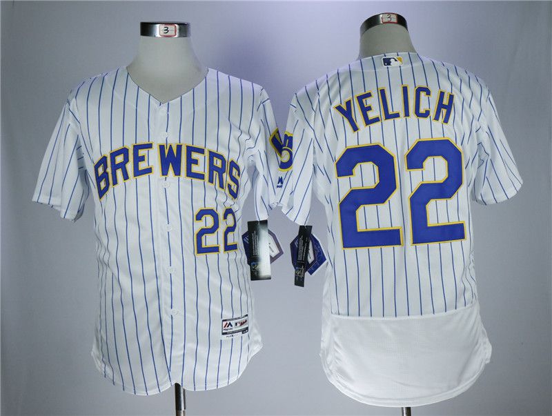 Men Milwaukee Brewers 22 Yelich White Elite MLB Jerseys